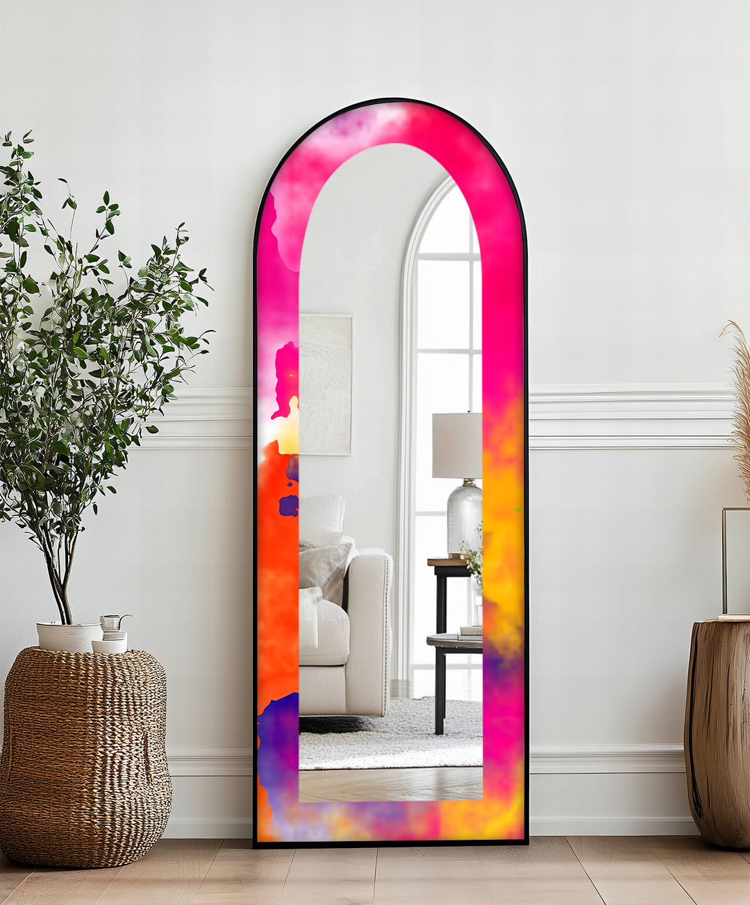 Fließendes Pink und Orange – Abstrakter Standspiegel 