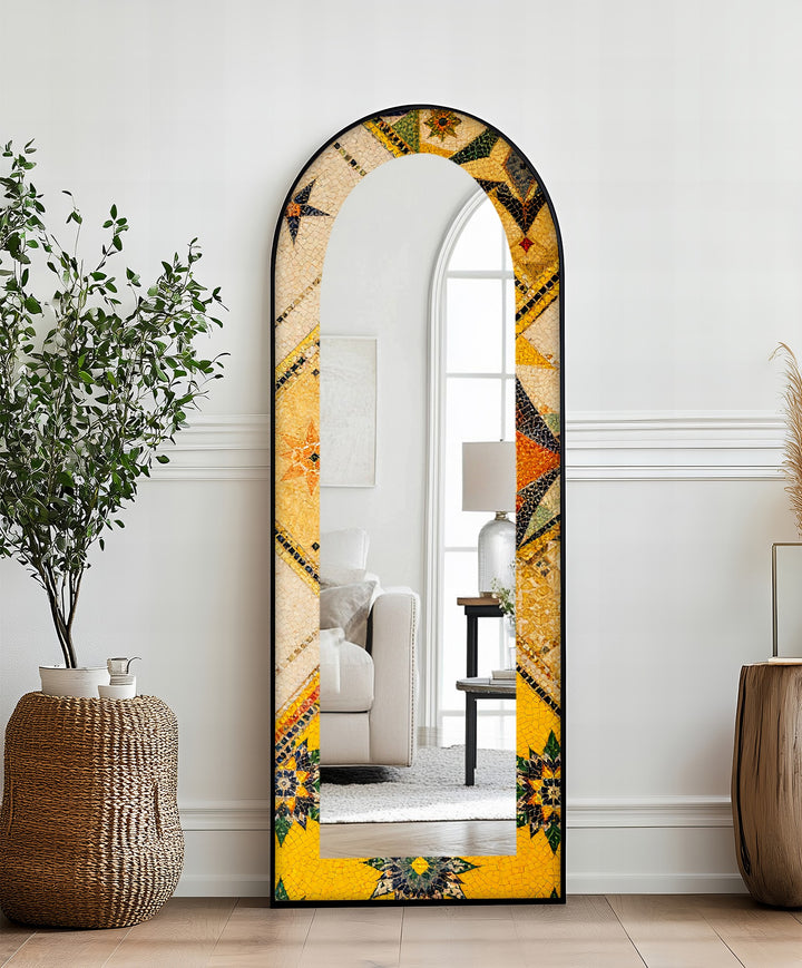 Golden & Brown Elegance – Mosaic Floor Mirror