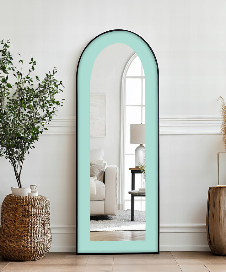 Serene Mist – Light Aqua Abstract Floor Mirror