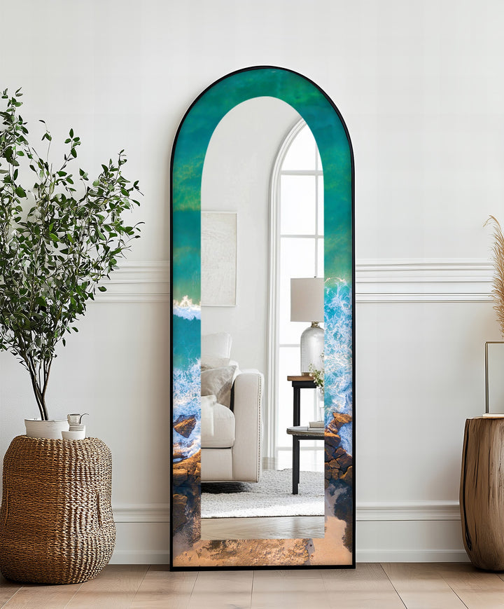 Coastal Horizon – Aerial Ocean Shoreline Floor Mirror