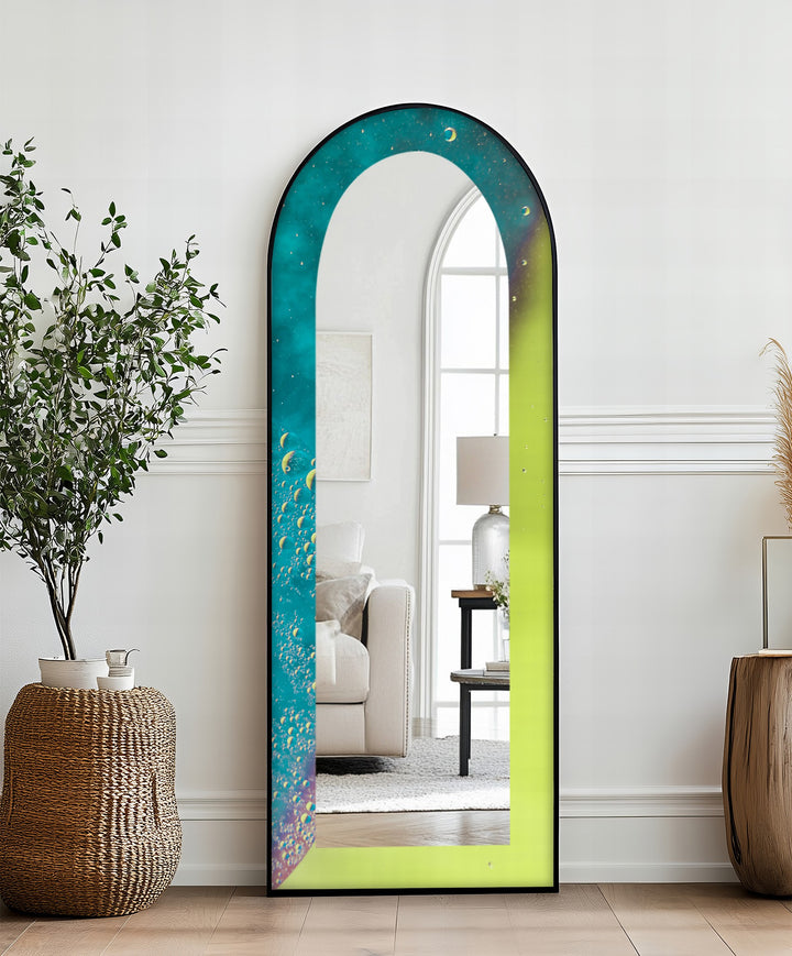 Celestial Green and Teal – Abstract Floor Mirror