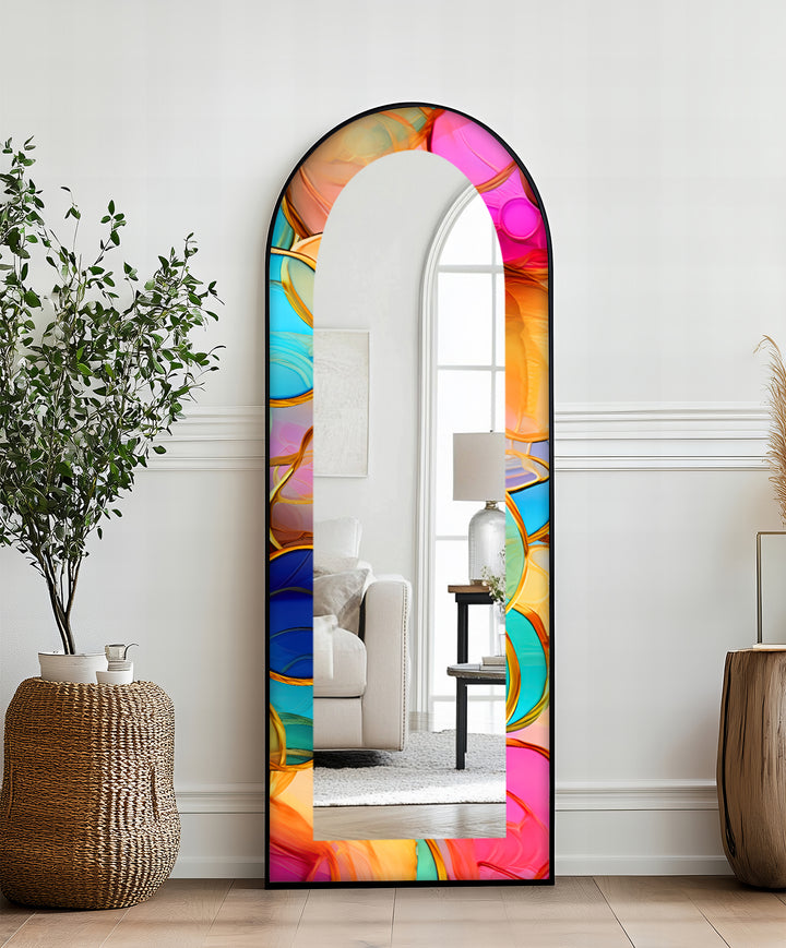 Golden Elegance – Mosaic Floor Mirror