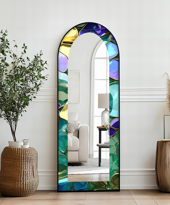 Luxe Gem-Tone Glass Effect – Abstract Floor Mirror
