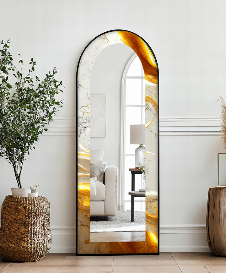 White Marble Glow – Abstract Floor Mirror