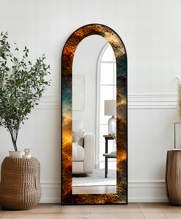 Molten Copper Texture Print – Abstract Floor Mirror