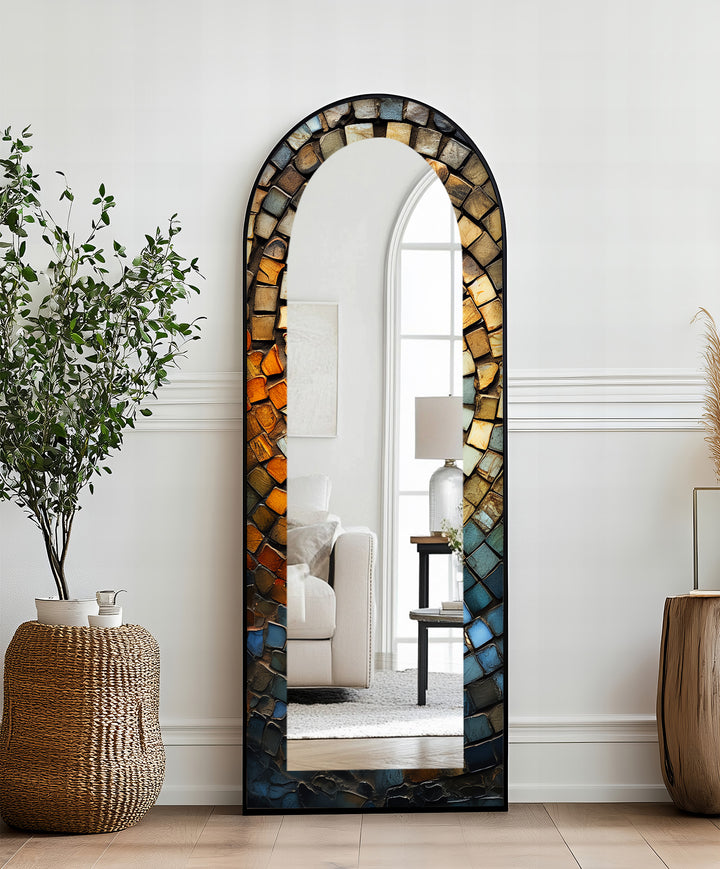 Rustic Arched Mirror – Mosaic Floor Mirror