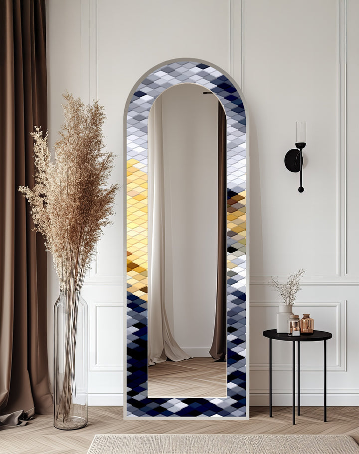 Silber, Gold &amp; Marine Geometrisch - Gebeizter Standspiegel 