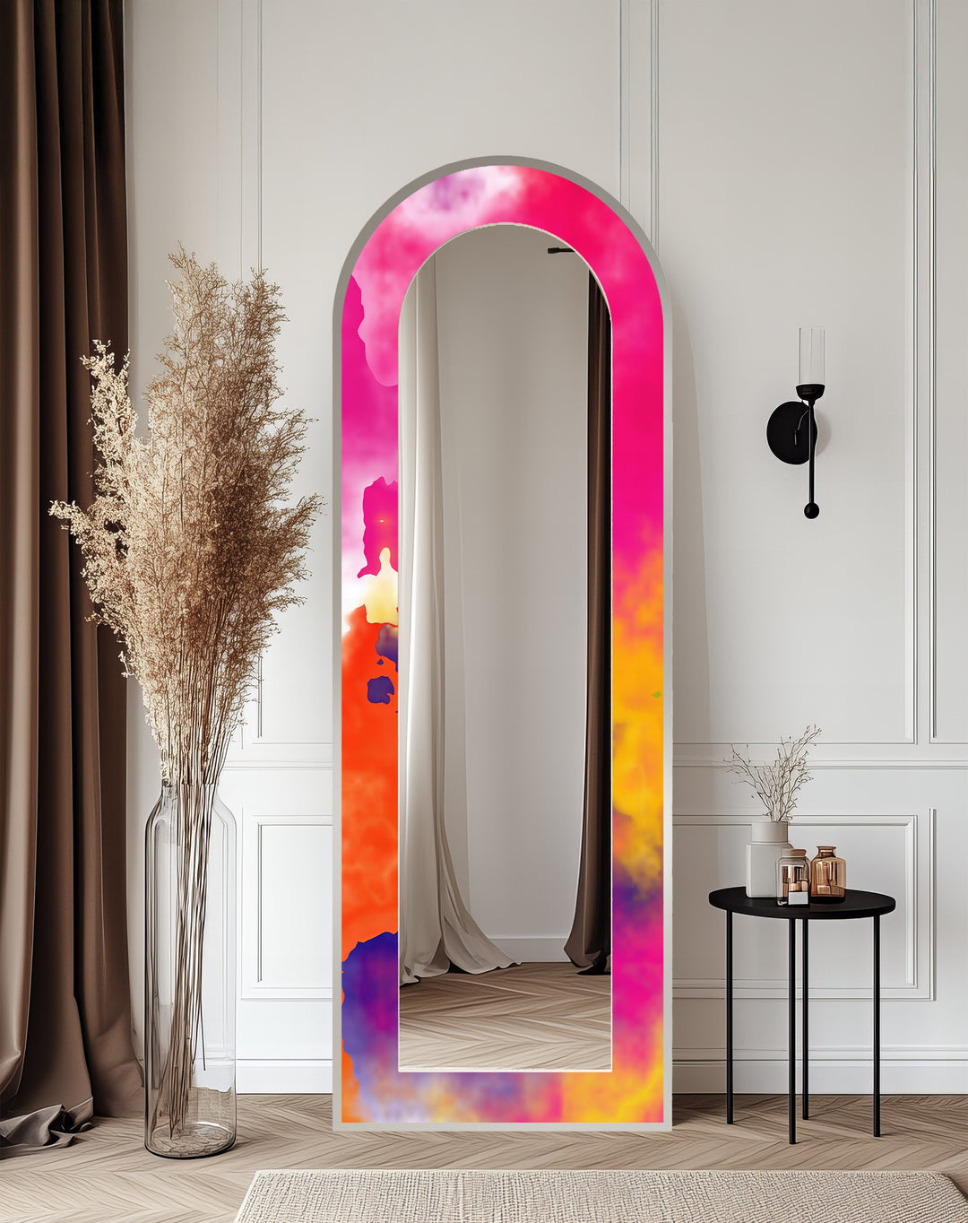 Fließendes Pink und Orange – Abstrakter Standspiegel 