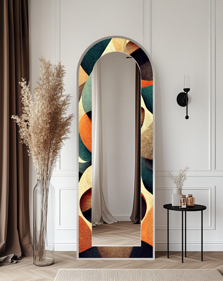 Retro Flow – Mid-Century Geometric Pattern Floor Mirror