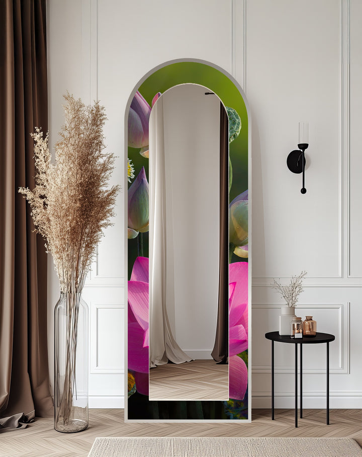 Sacred Bloom – Pink Lotus Botanical Floor Mirror