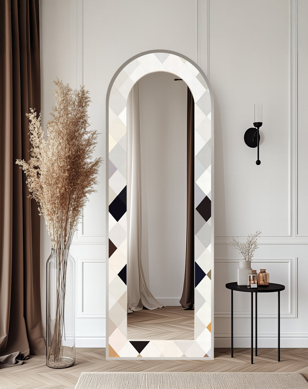 Ivory Diamond Glow – Mosaik-Standspiegel 