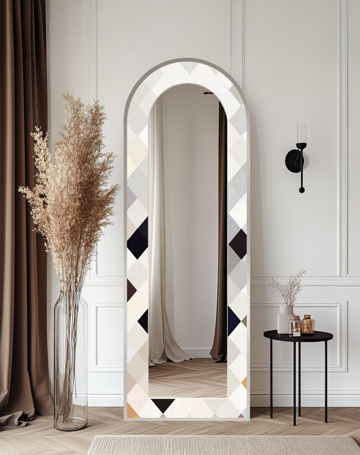Ivory Diamond Glow – Mosaik-Standspiegel 