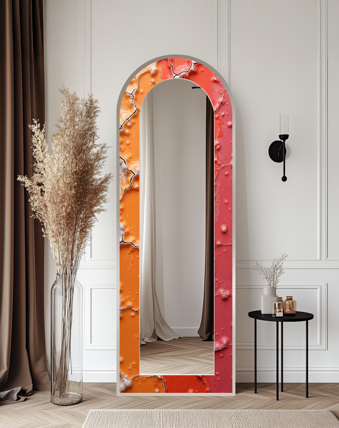 Cracked Lava Red &amp; Orange – Gebeizter Standspiegel 