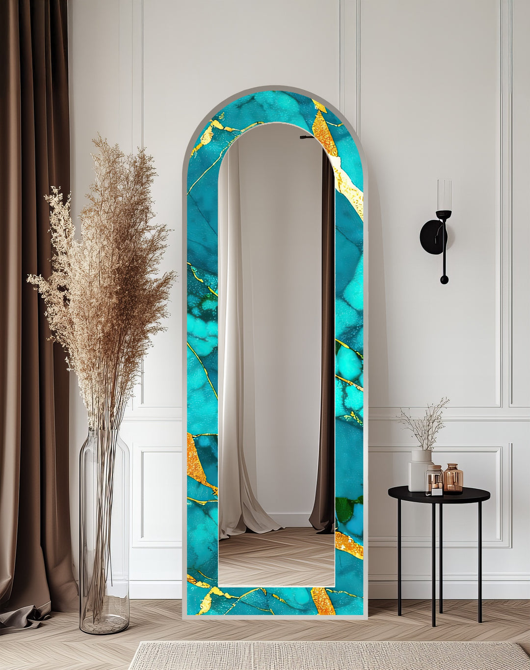 Oceanic Gold Veins – Marble Floor Mirror