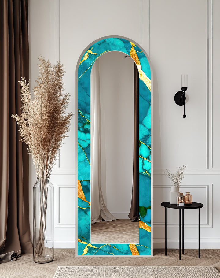Oceanic Gold Veins – Marble Floor Mirror