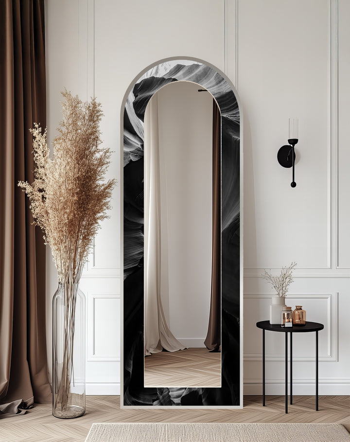 Obsidian Echo – Black Marble Texture Floor Mirror