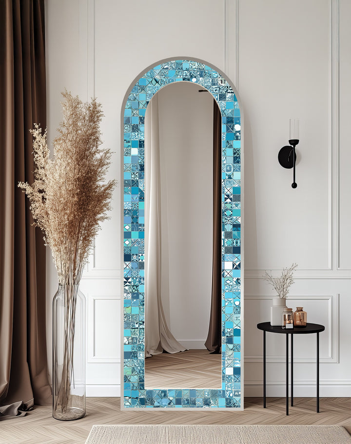 Turquoise Blue Tile-Inspired – Mosaic Floor Mirror