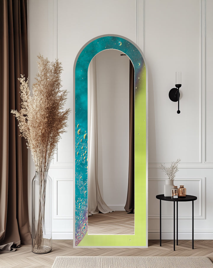 Celestial Green and Teal – Abstract Floor Mirror