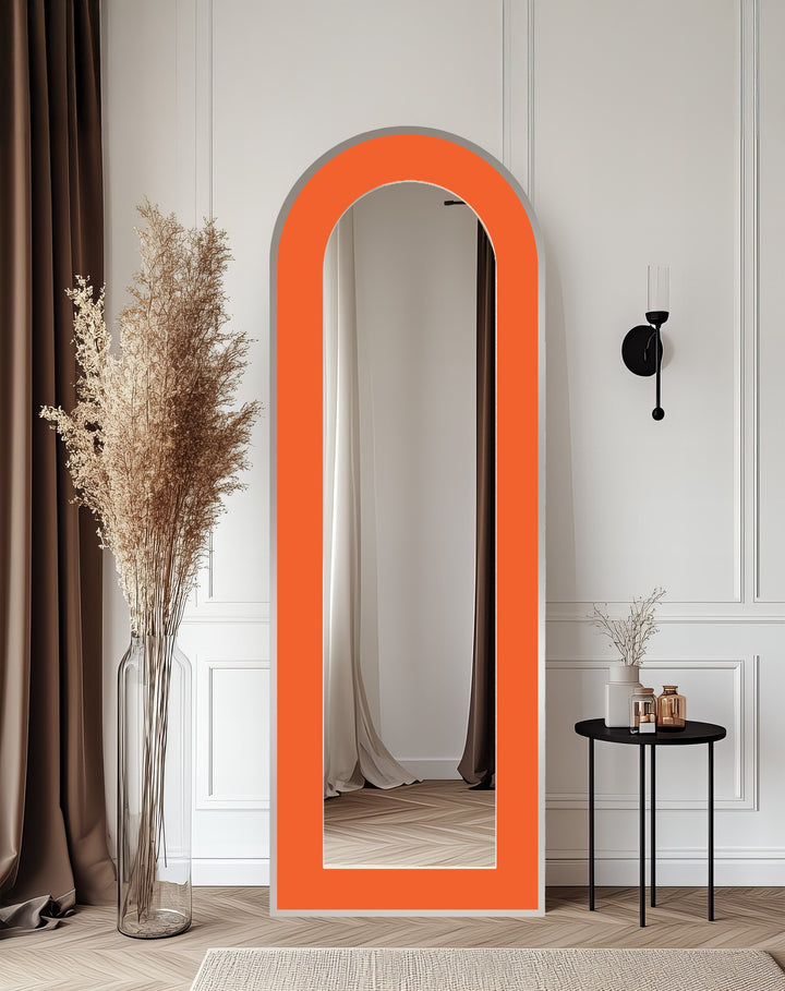 Tangerine Glow – Minimalist Orange Arch Floor Mirror