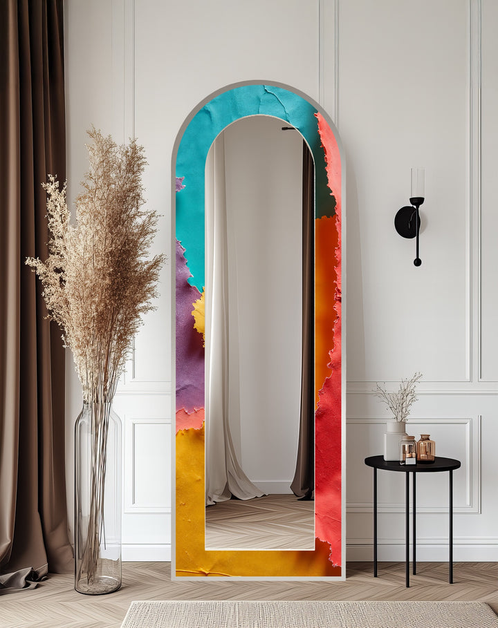 Ripped Rainbow Waves – Abstract Floor Mirror