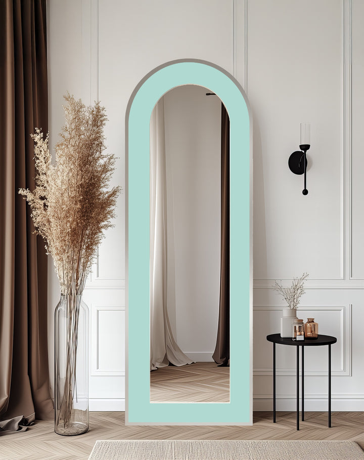 Serene Mist – Light Aqua Abstract Floor Mirror
