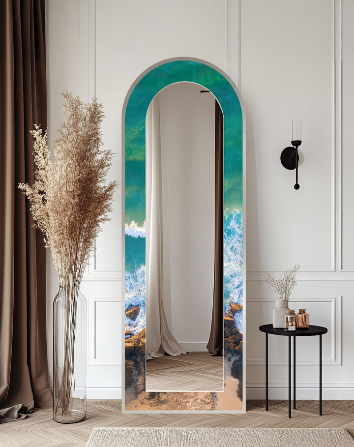 Coastal Horizon – Aerial Ocean Shoreline Floor Mirror