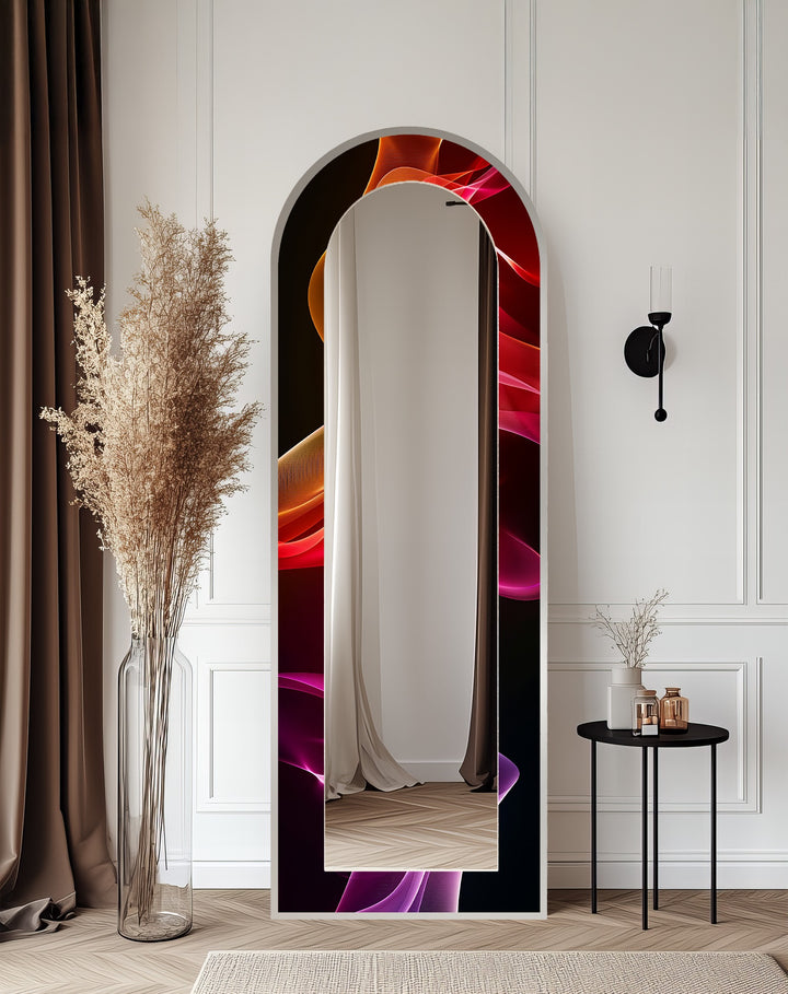 Crimson Drift – Flowing Lightwave Floor Mirror