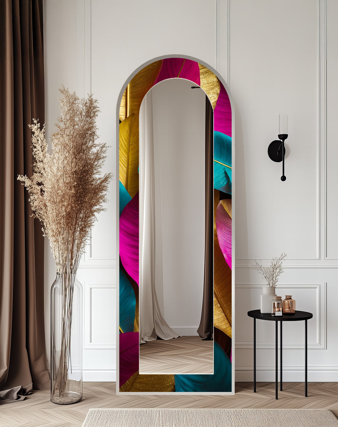 Jewel-Tone Feather - Abstract Floor Mirror
