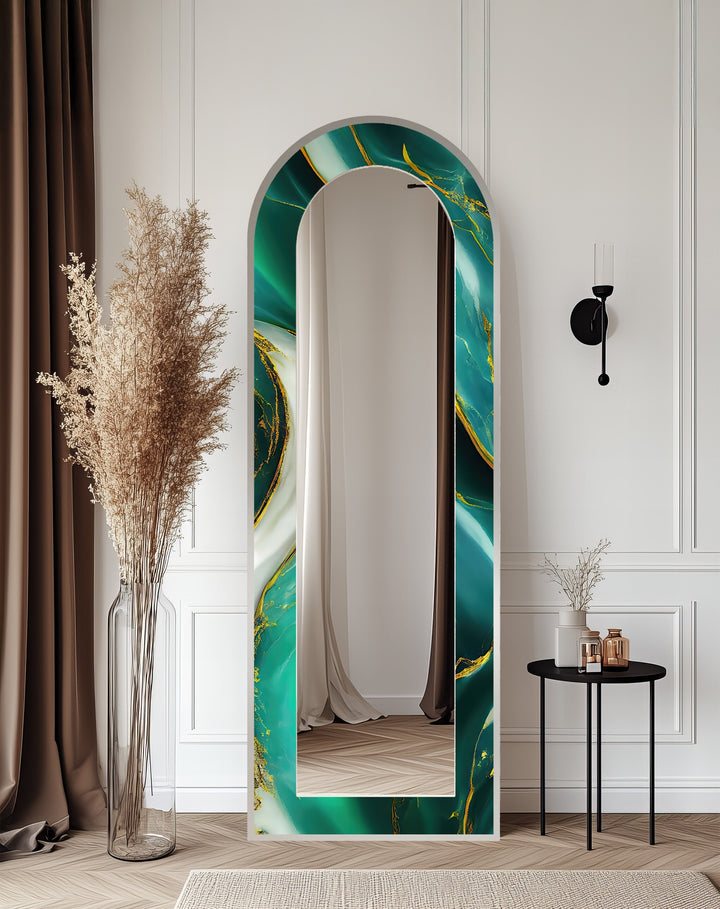 Emerald Aurora Veins – Marble Floor Mirror