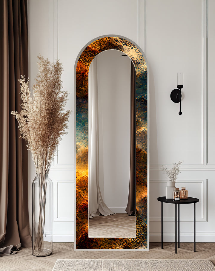 Molten Copper Texture Print – Abstract Floor Mirror