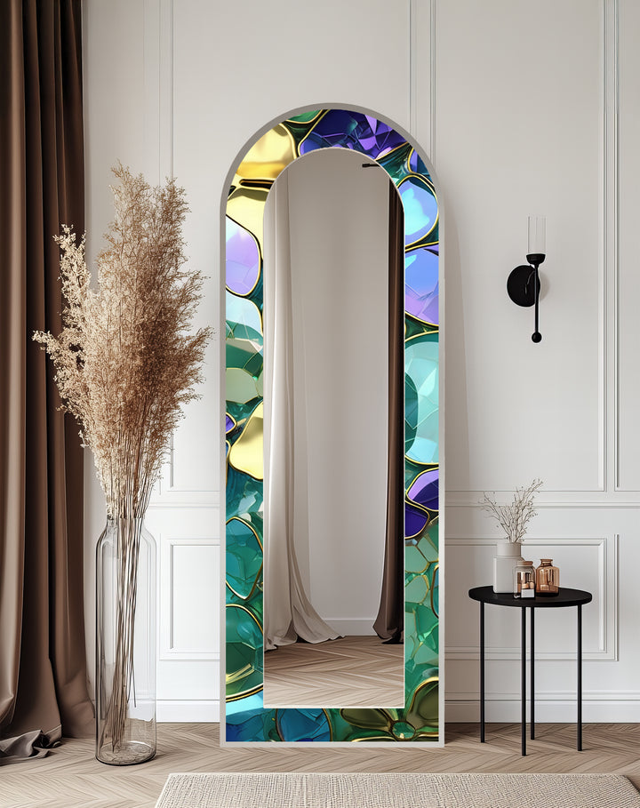 Luxe Gem-Tone Glass Effect – Abstract Floor Mirror