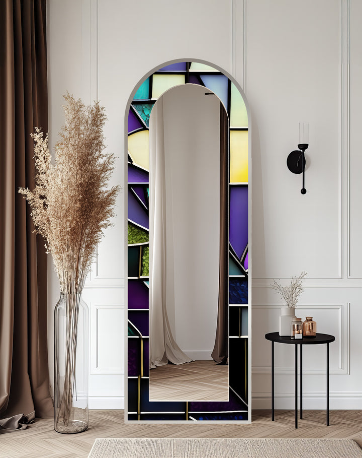 Modernes geometrisches Paneeldesign – gebeizter Standspiegel 