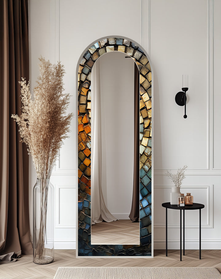 Rustic Arched Mirror – Mosaic Floor Mirror