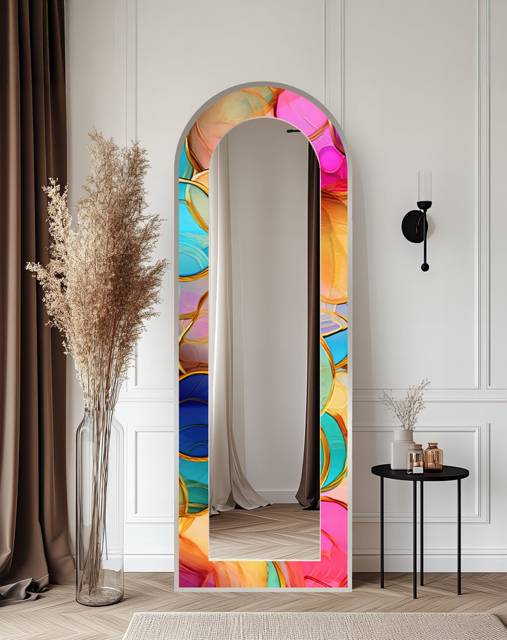 Golden Elegance – Mosaic Floor Mirror