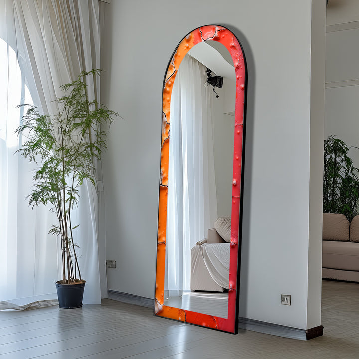 Cracked Lava Red &amp; Orange – Gebeizter Standspiegel 