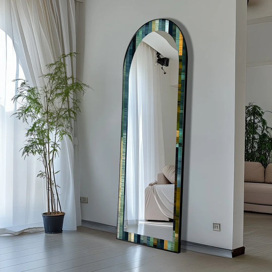 Deep Blue & Olive Linear - Mosaic Floor Mirror - MyPhotoStation