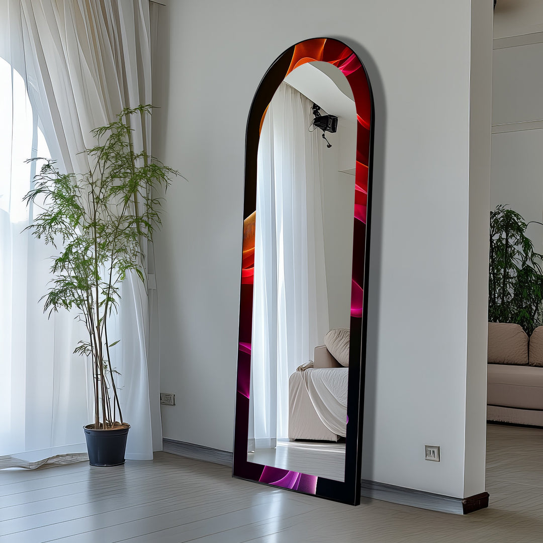 Crimson Drift – Flowing Lightwave Floor Mirror