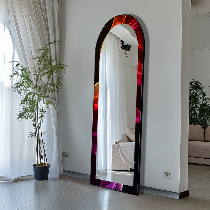 Crimson Drift – Flowing Lightwave Floor Mirror