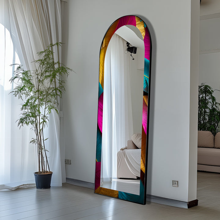 Jewel-Tone Feather - Abstract Floor Mirror