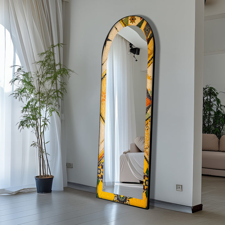 Golden & Brown Elegance – Mosaic Floor Mirror