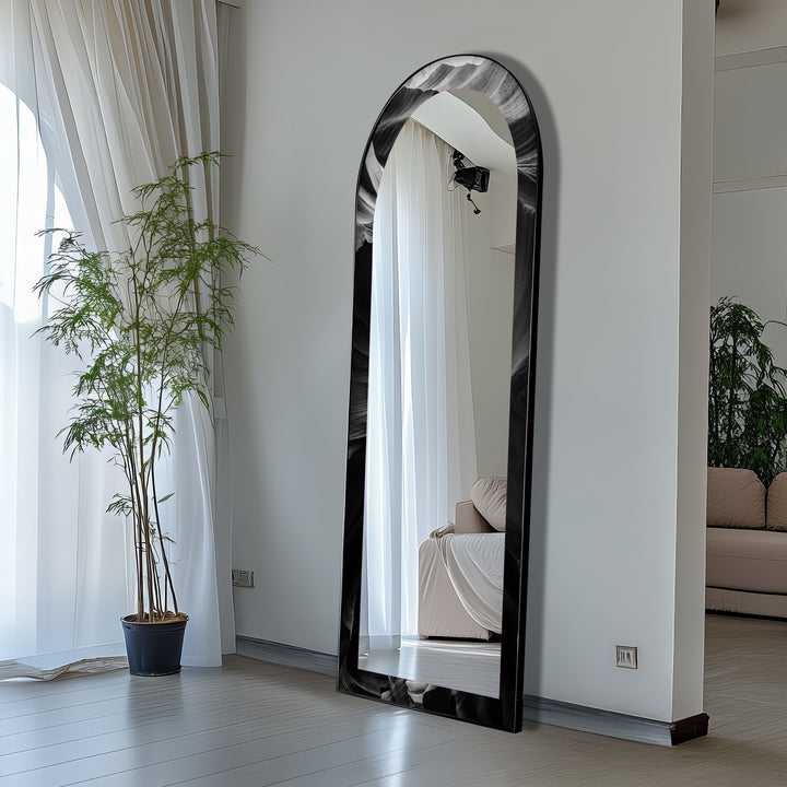 Obsidian Echo – Black Marble Texture Floor Mirror