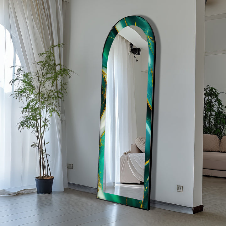 Emerald Aurora Veins – Marble Floor Mirror