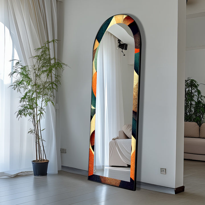 Retro Flow – Mid-Century Geometric Pattern Floor Mirror