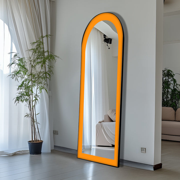 Sunburst Edge – Radiant Yellow-Orange Arch Floor Mirror
