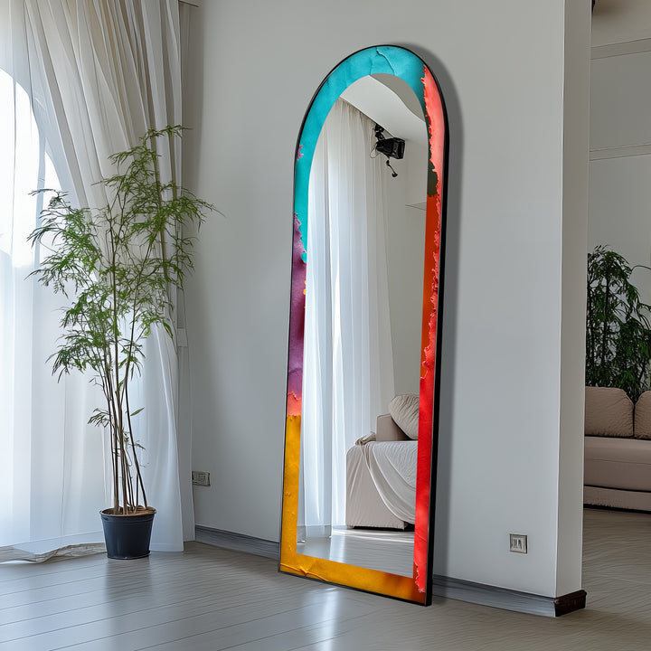 Ripped Rainbow Waves – Abstract Floor Mirror