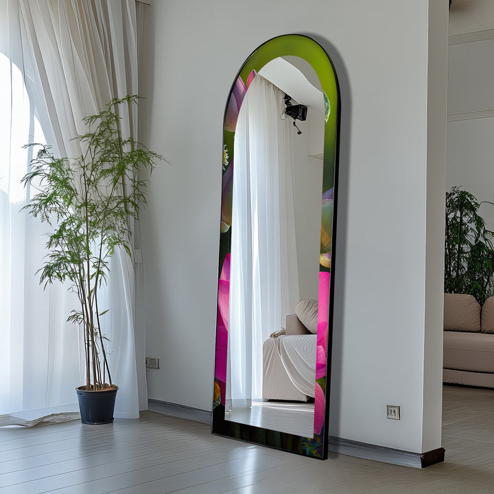 Sacred Bloom – Pink Lotus Botanical Floor Mirror