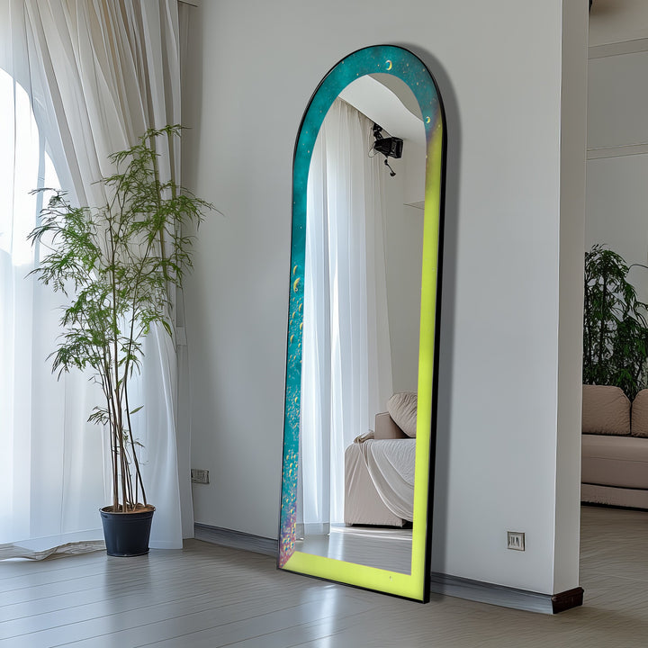 Celestial Green and Teal – Abstract Floor Mirror
