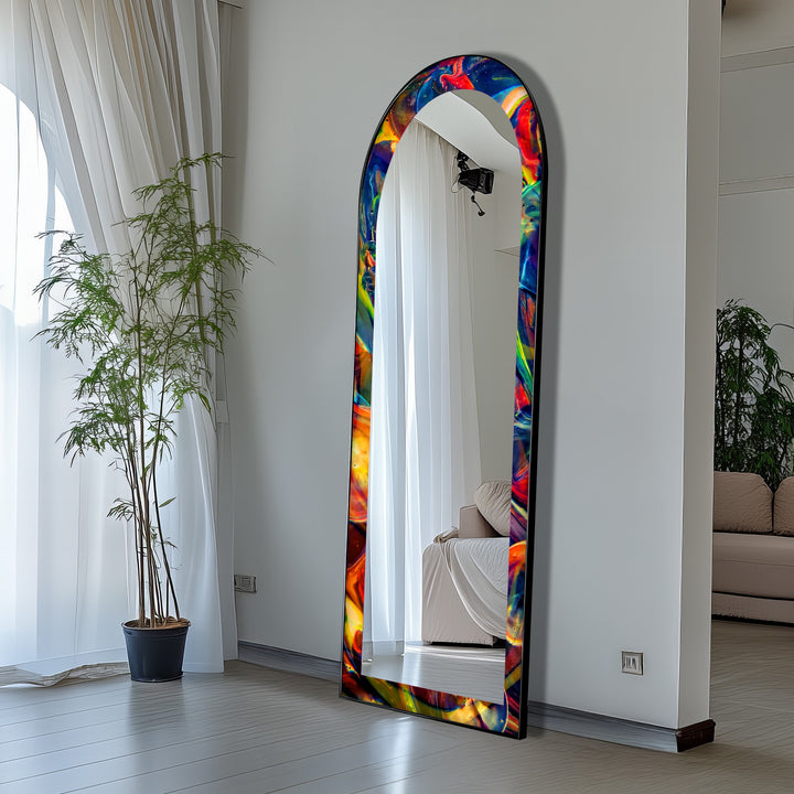 Cosmic Spectrum – Abstract Rainbow Swirl Floor Mirror