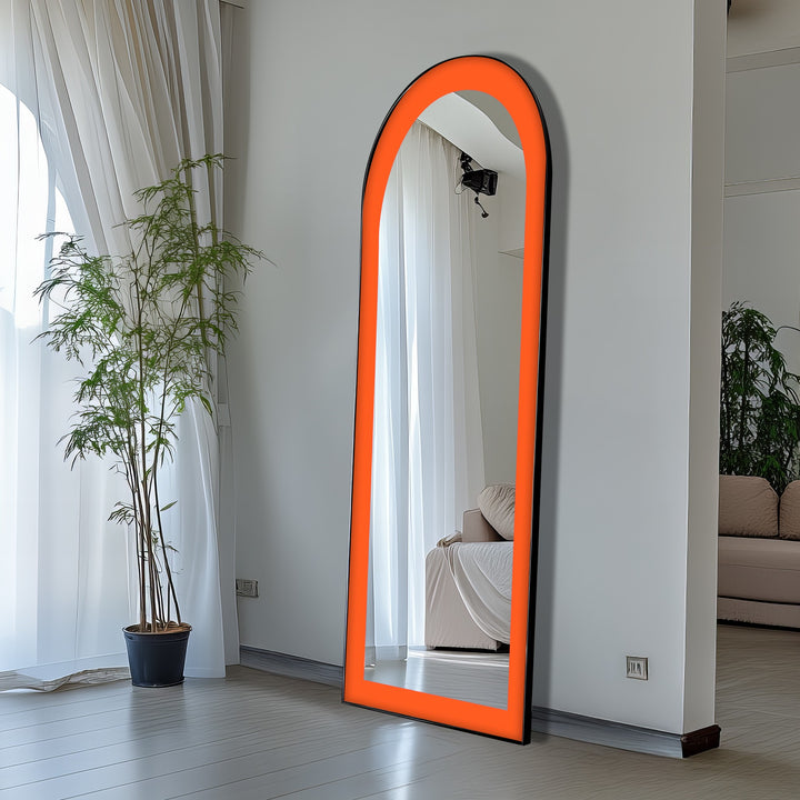 Tangerine Glow – Minimalist Orange Arch Floor Mirror