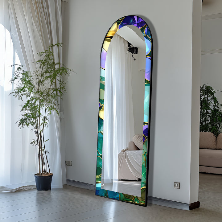 Luxe Gem-Tone Glass Effect – Abstract Floor Mirror